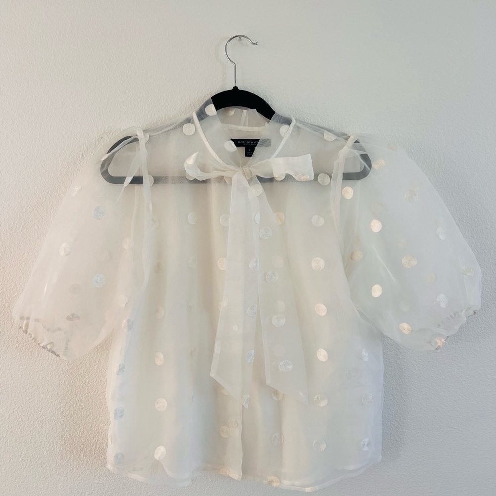 Marc New York Sheer White Polka Dot Blouse